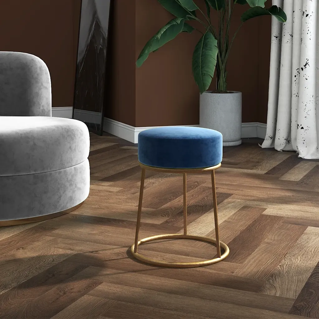 Sgabello Rotondo Blu in Velluto CFW2347158