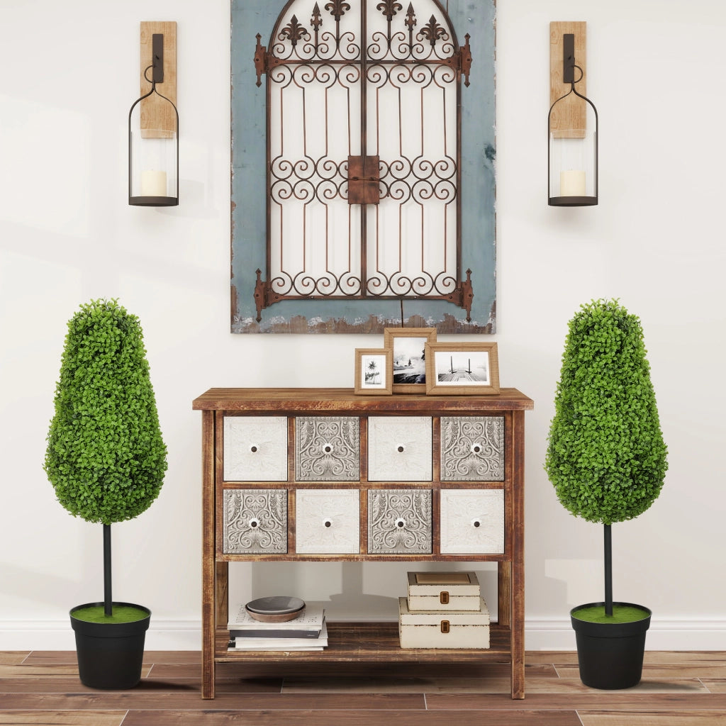 Set 2 Pezzi Finto Bosso in Vaso 90cm ¨C zephmum ¨C Verde Plastica