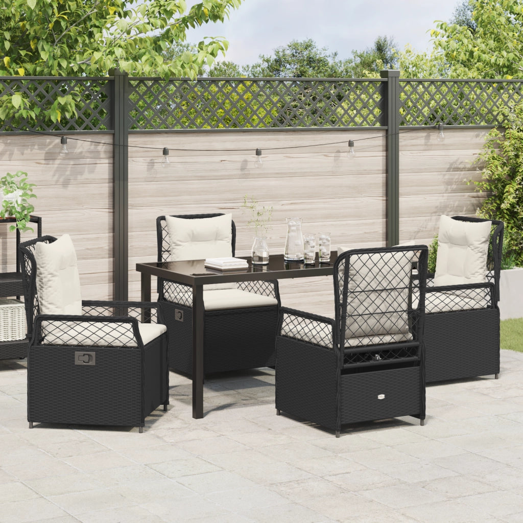 Set da Pranzo da Giardino 5 Pezzi Rattan Polimerico Nero