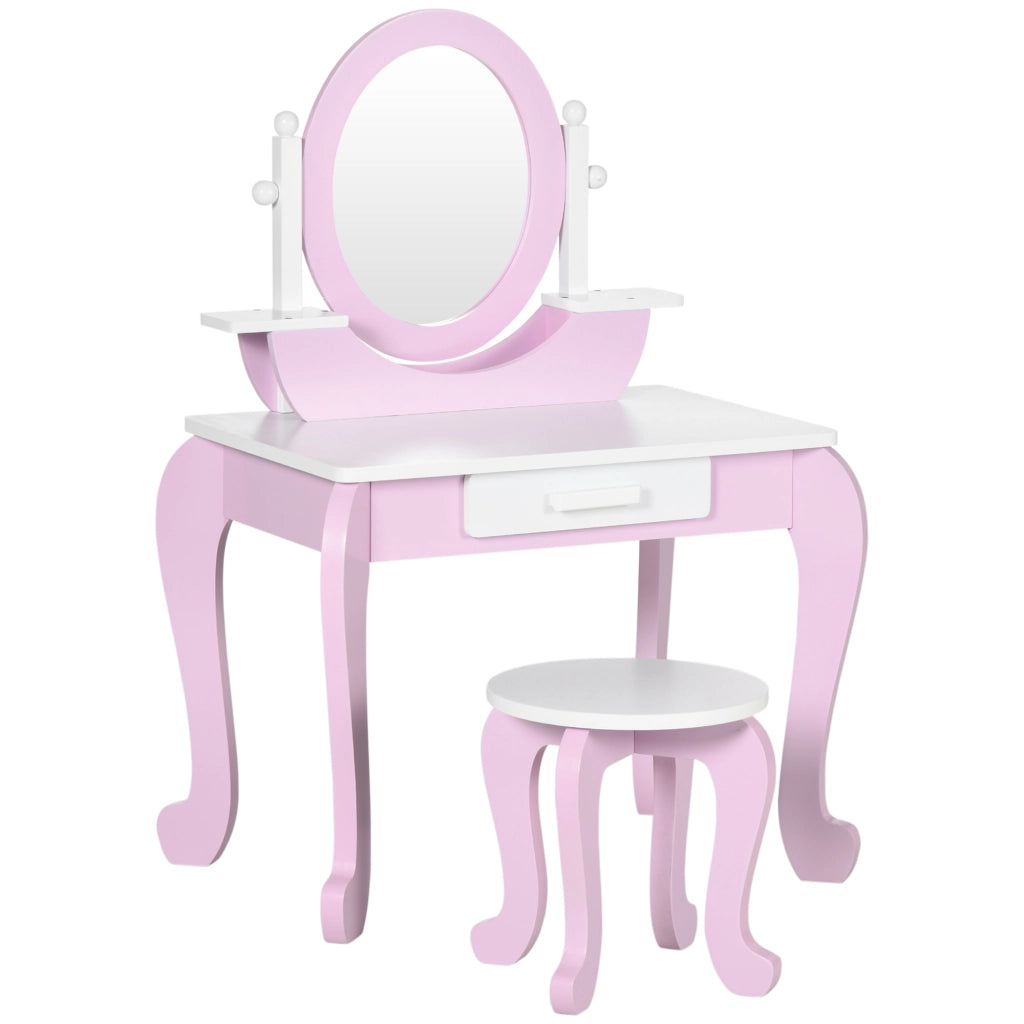 Set Toeletta Trucco per Bambini con Tavolino con Specchi e Sgabello, Et¨¤ 3-6 Anni, Rosa