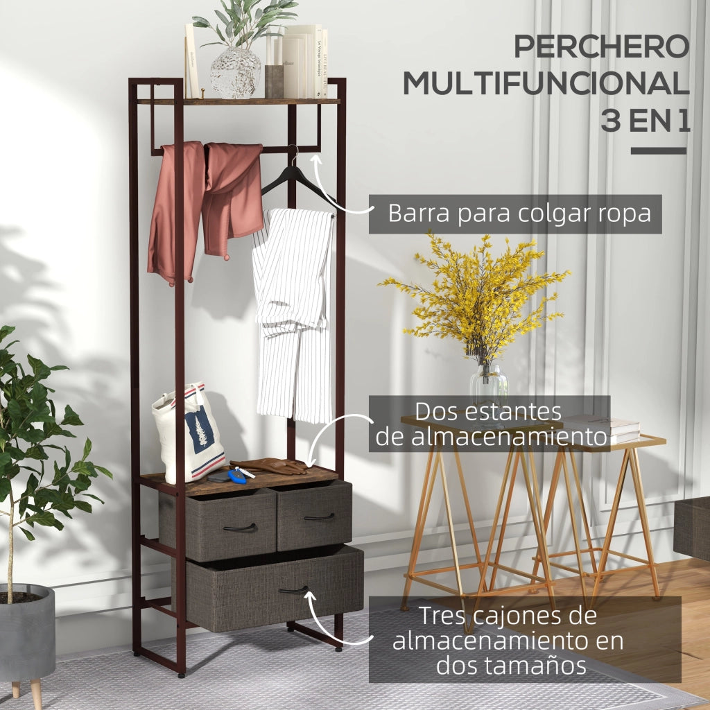 Appendiabiti con 3 cassetti e ripiano ¨C zephmum ¨C 58.5x30x178 cm marrone