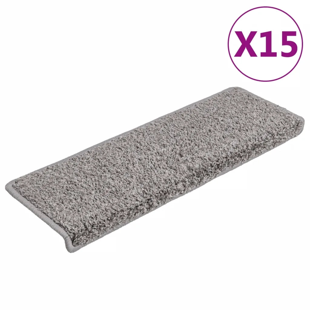 Tappetini per scale 15 pz 65x21x4 cm Grigio Bordo rettangolare 134575