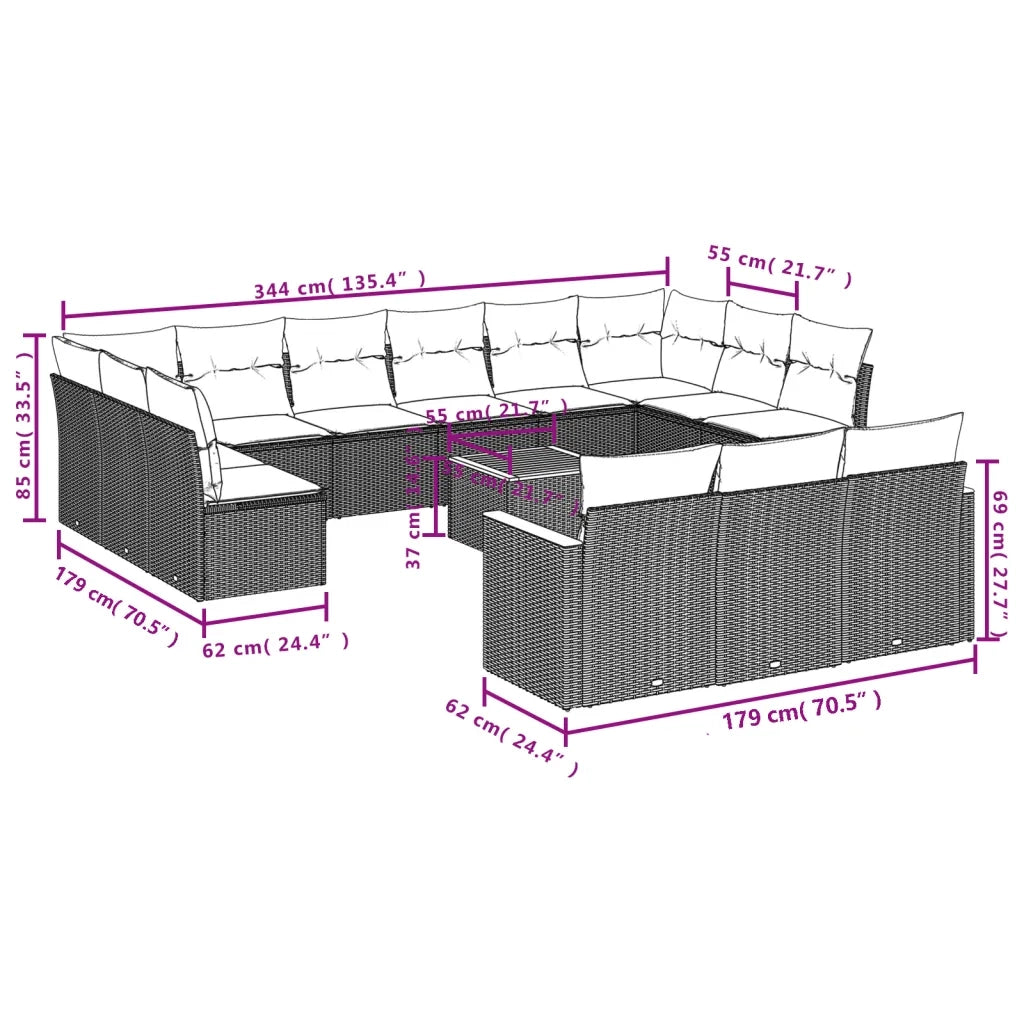 Set Divani da Giardino 14pz con Cuscini in Polyrattan Grigio 3226466