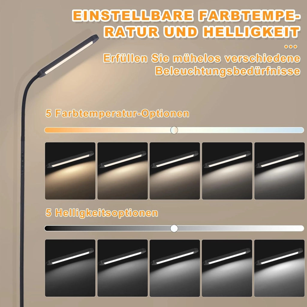 ZMH Lampada da terra LED nera 11W dimmerabile flessibile 360° per soggiorno divano