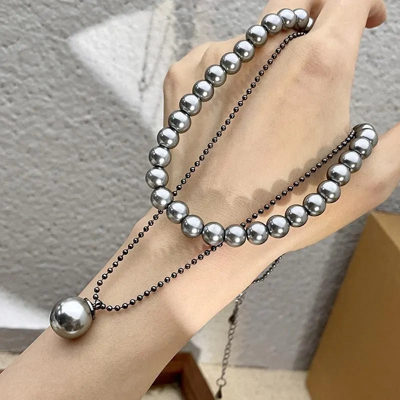 Collana a doppio strato con perle grigie fatta a mano, regalo di Natale o di compleanno.