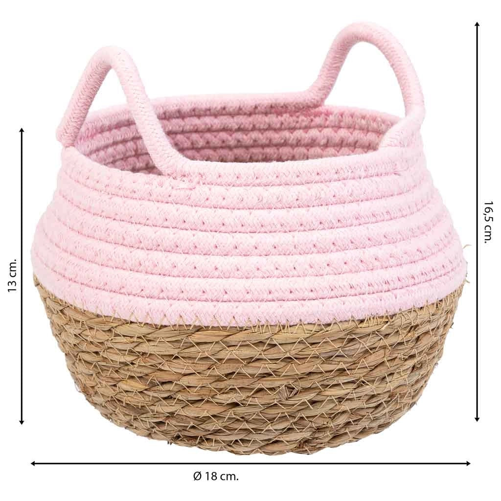 Cesto in fibra naturale e cotone rosa d18x13/16,5h