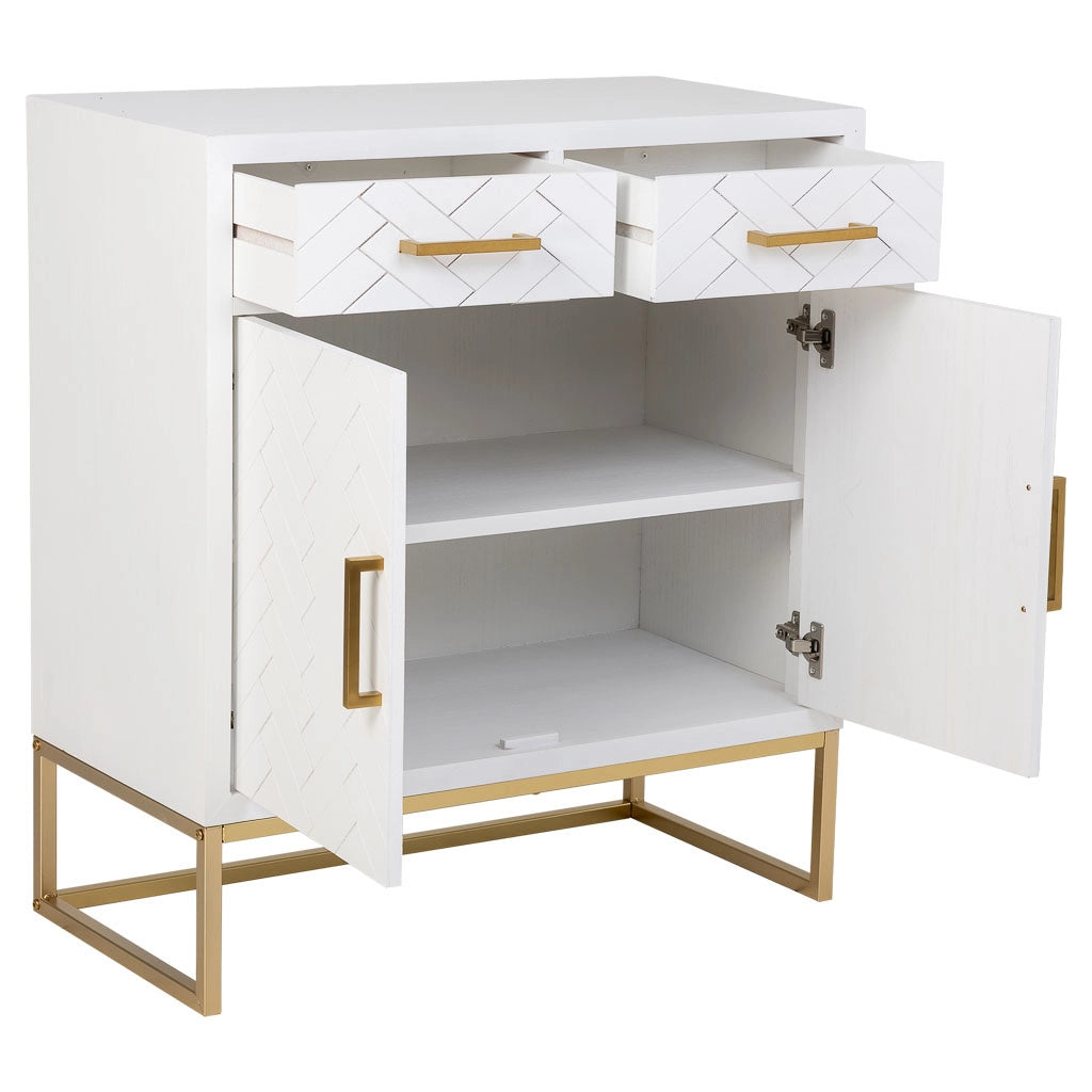 Credenza con 2 cassetti e 2 ante in legno e metallo bianco 80x39,5x89