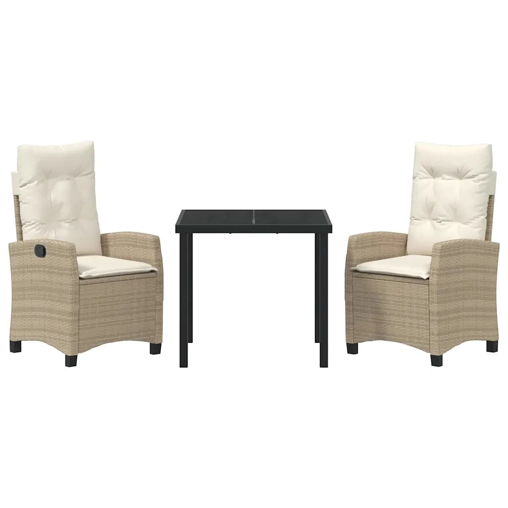 Set da Pranzo per Giardino con cuscino 3 pcs Beige polyrattan