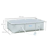 Piscina Fuori Terra Autoportante, Piscina Rigida Rettangolare con Filtro e Valvola in Acciaio e PVC, Grigio, 252x152x65cm