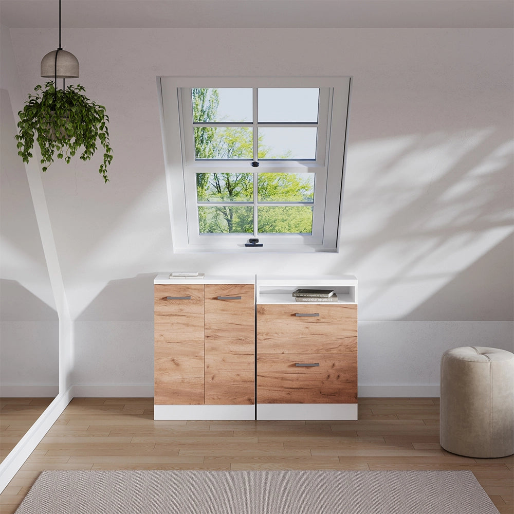 Set di mobili sottotetto Rion Rovere dorato/Bianco 120 cm Set di 2 carcasse armadio profondità 60 cm Vicco