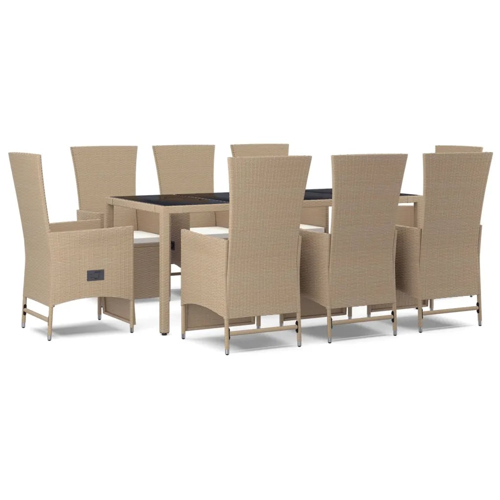 Set da Pranzo da Giardino 9 pz con Cuscini Beige in Polyrattan 3157579