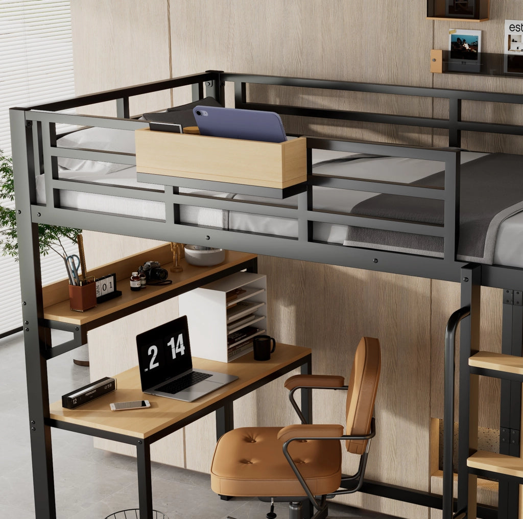 Letto a soppalco multifunzione con armadio, scrivania e vano contenitivo