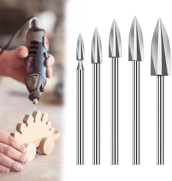 HSS graveergereedschap Premium - 5 pezzi con 3 mm di diametro per lavorazione del legno - Accessori per imbarcazioni per attrezzi di rotazione