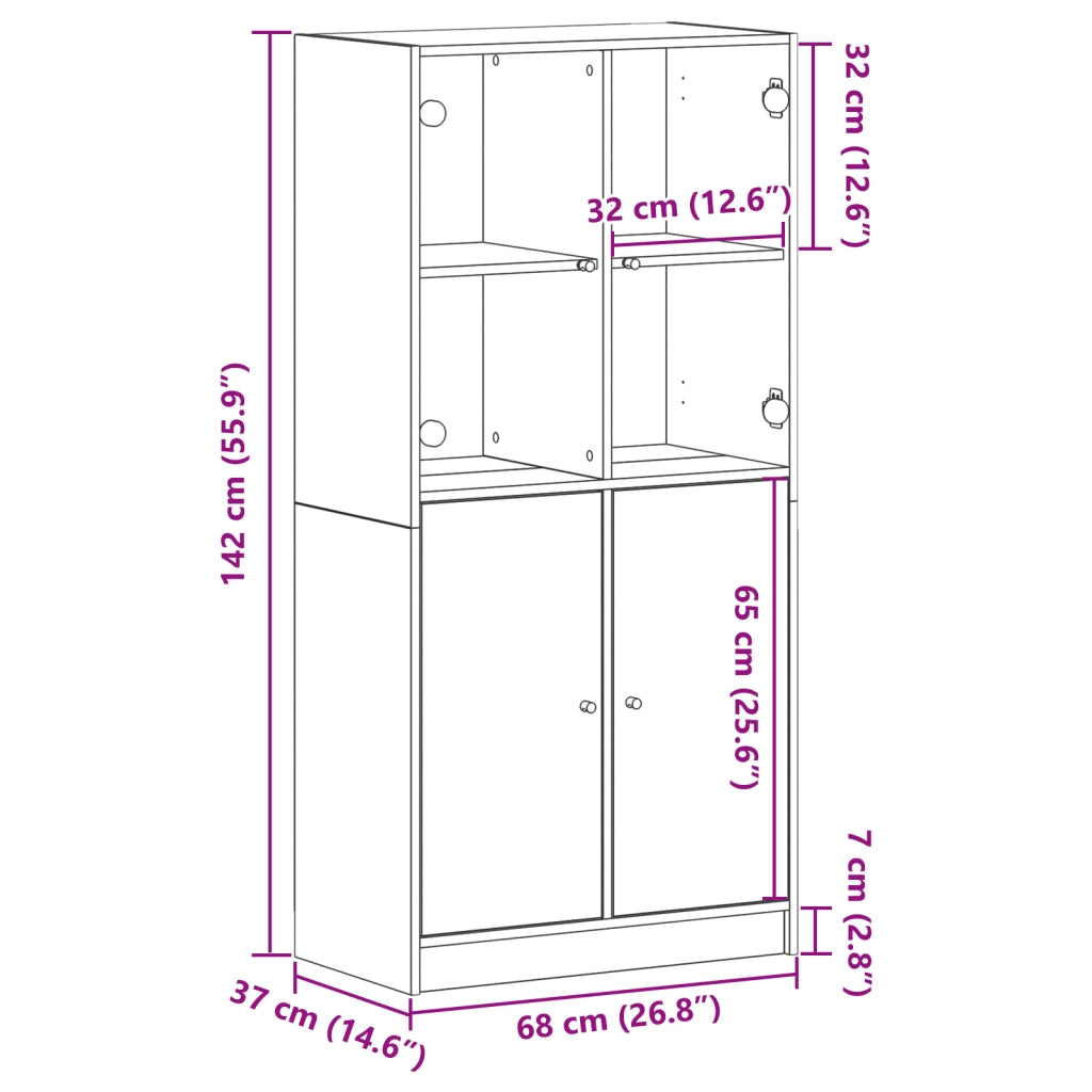 Highboard con Ante Rovere Nero 68x37x142 cm Legno ingegnerizzato