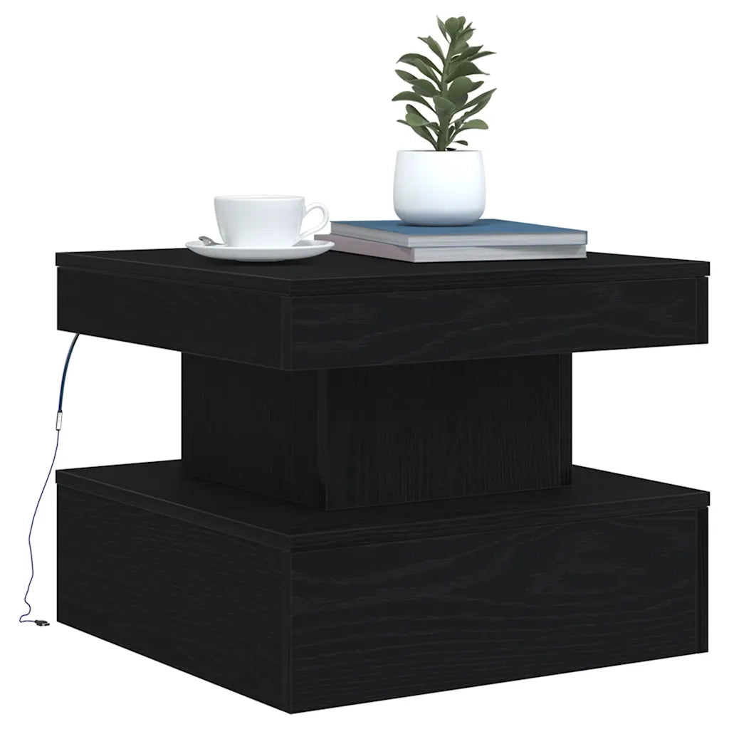 Tavolino da Salotto con Luci LED Rovere Nero 50x50x40 cm