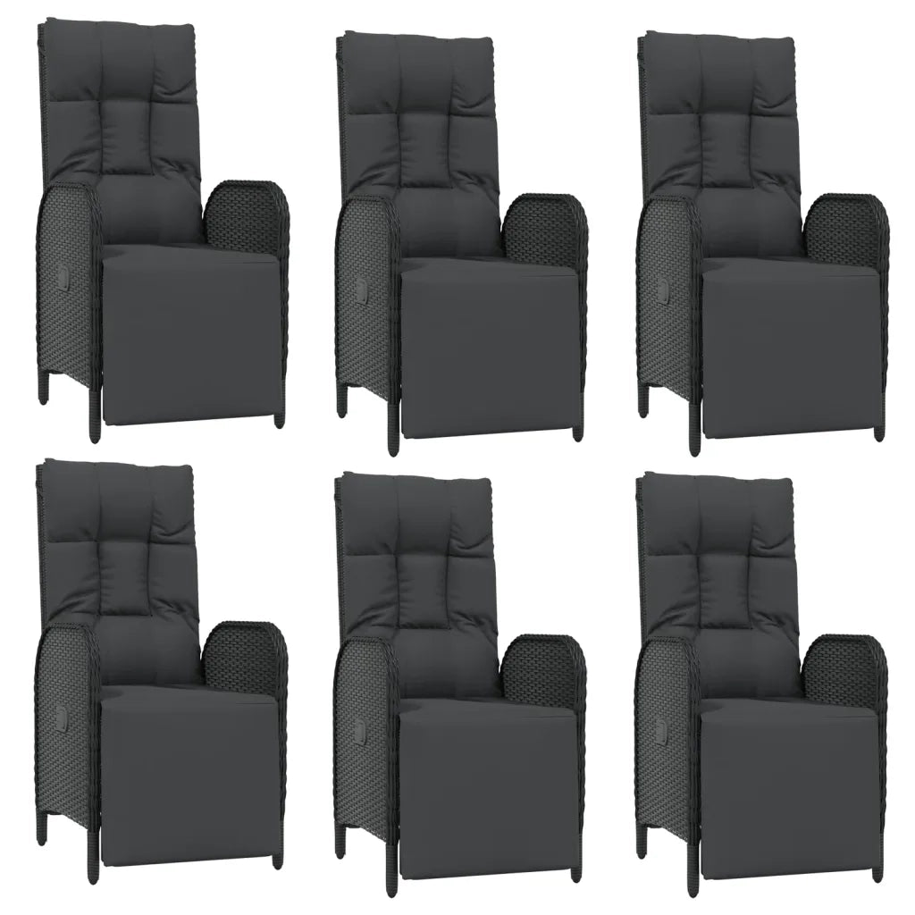 Set da Pranzo Giardino 7pz Nero e Grigio con Cuscini Polyrattan 3185062