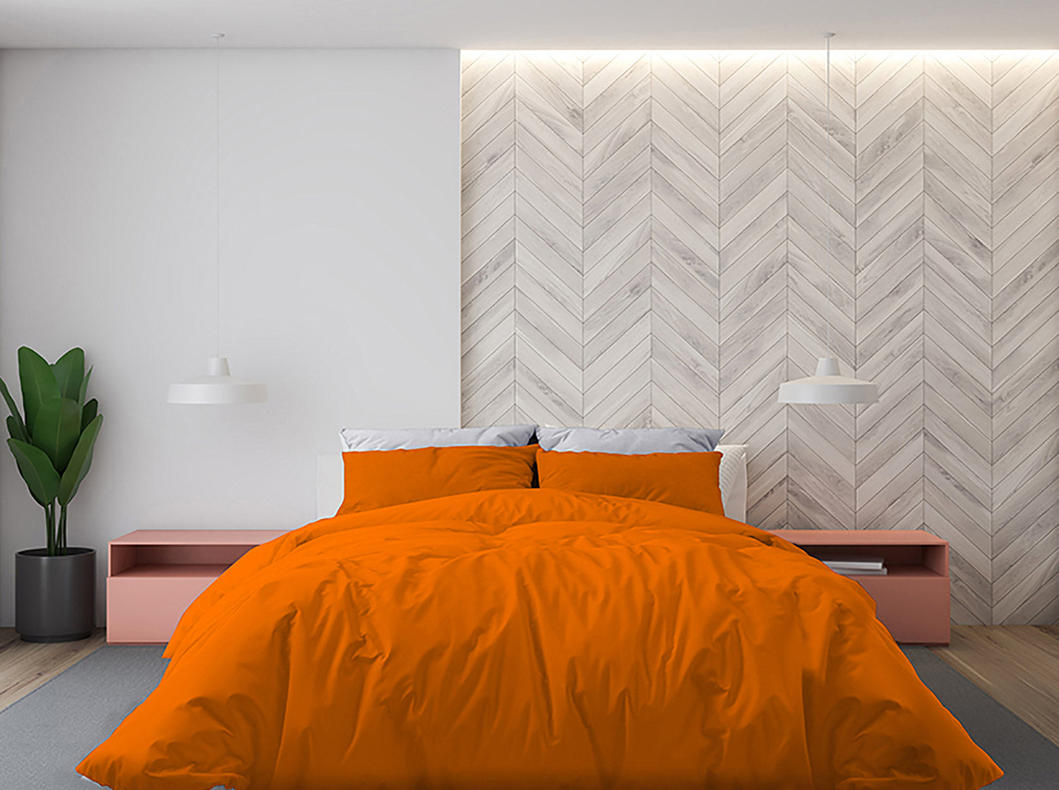 Copripiumino Matrimoniale con Sacco e Federe Tinta Unita Arancio