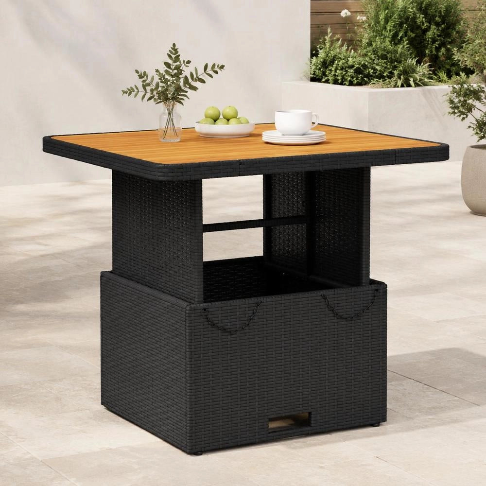Garden Table Black 80x80x71 Cm Poly Rattan And Acacia Wood