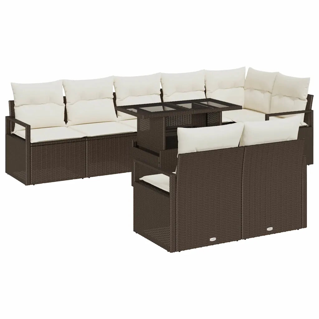 Set Divano da Giardino 9 pcs Marrone Poly Rattan 3357581