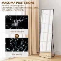 Specchio a Figura Intera da Parete o da Terra in Metallo e Lega di Alluminio, 50x2x161.5 cm, Nero
