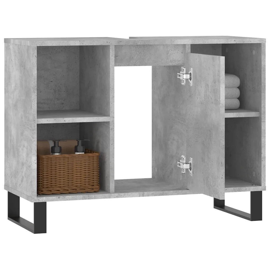 Armadietto da Bagno Grigio Cemento 80x33x60cm Legno Multistrato 831640