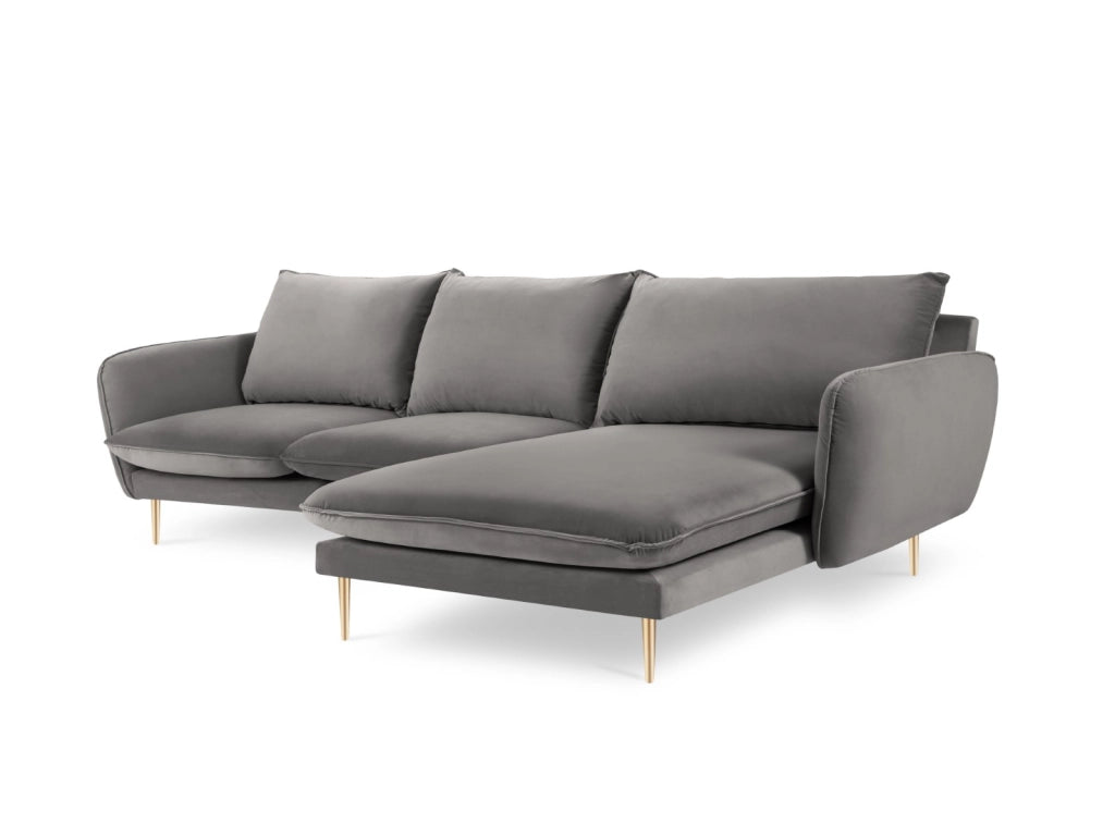 Cosmopolitan Design - Divano angolare destro "Vienna" 5 posti in velluto grigio chiaro 