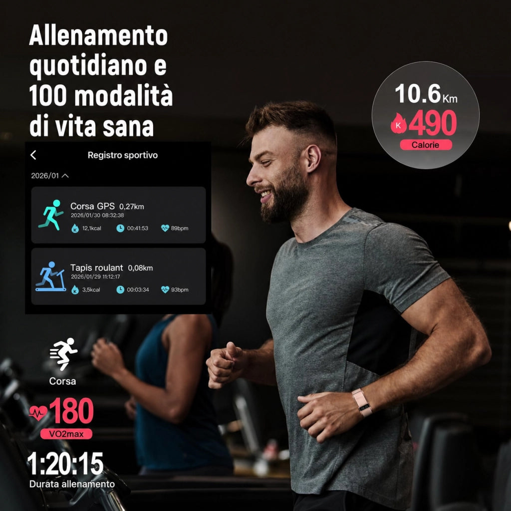 Smartwatch Orologio connesso con display nascosto; monitoraggio 24 ore su 24 della salute: battito cardiaco; HRV; SpO2 e sonno; 2 braccialetti; app gratuita per iOS e Android - rosa