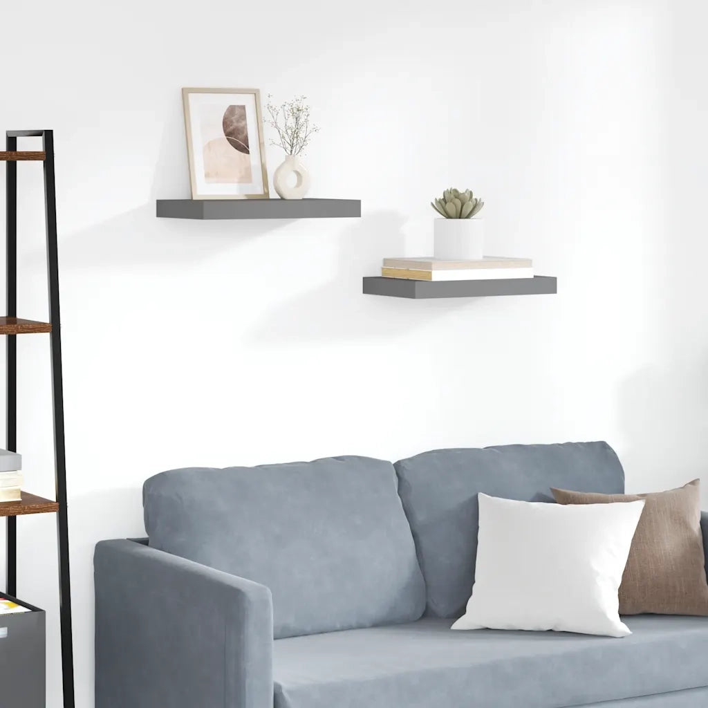 Scaffali a Parete 2 pz Grigio Lucido 40x23x3,8 cm in MDF 323785