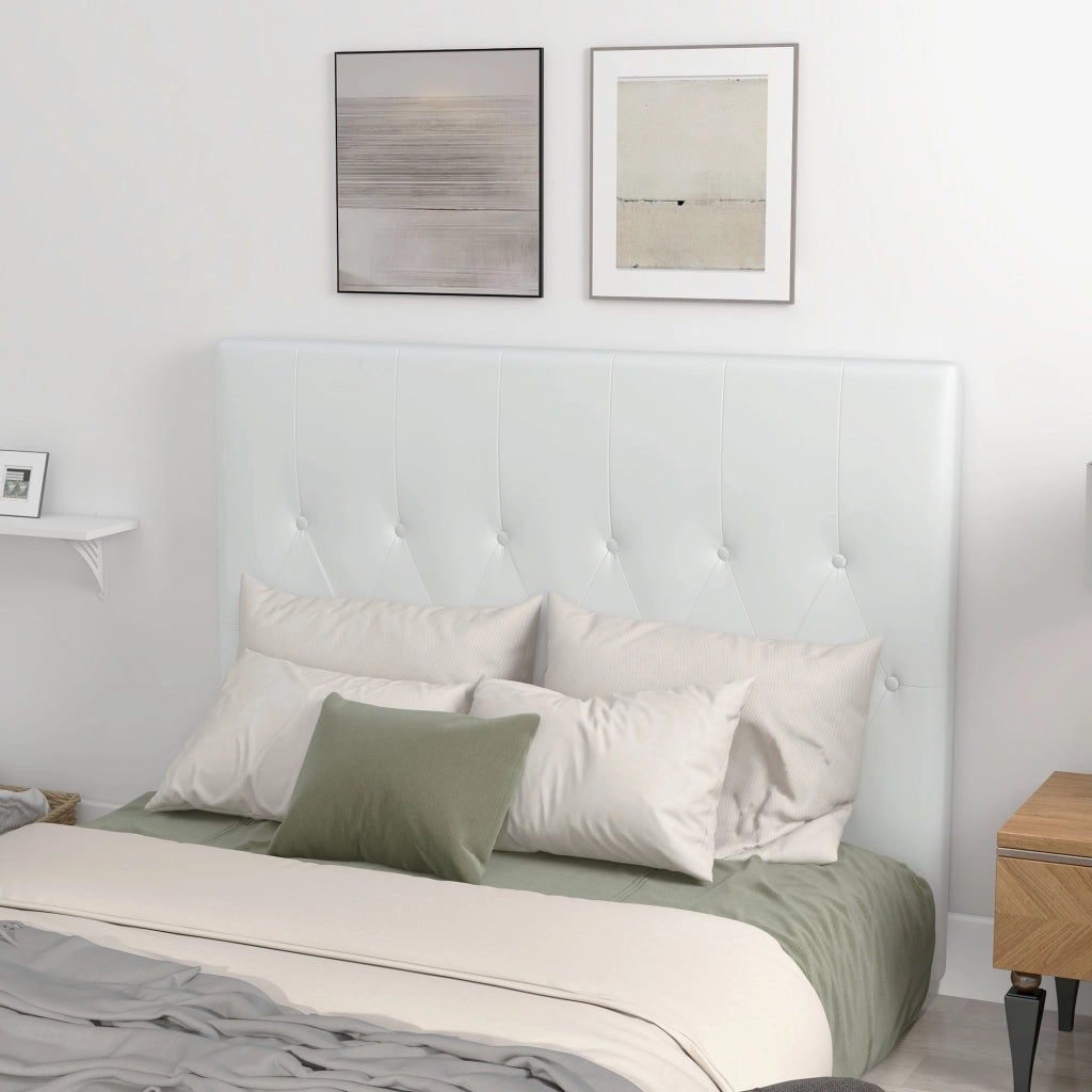 Testiera Letto Matrimoniale Imbottita con Design a Bottoni, in Pelle PU e MDF, 160x7x120 cm, Bianco