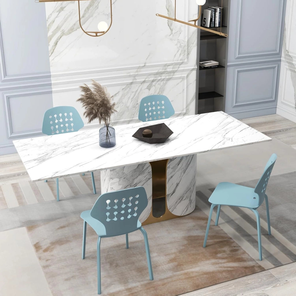 COSTWAY Set di 4 Sedie da Pranzo in Metallo, Sedie da Cucina Moderne con Schienale Traforato e Gambe in Metallo, Sedie senza Braccioli per Sala da Pranzo, Soggiorno, Portata 150 kg (Blu)