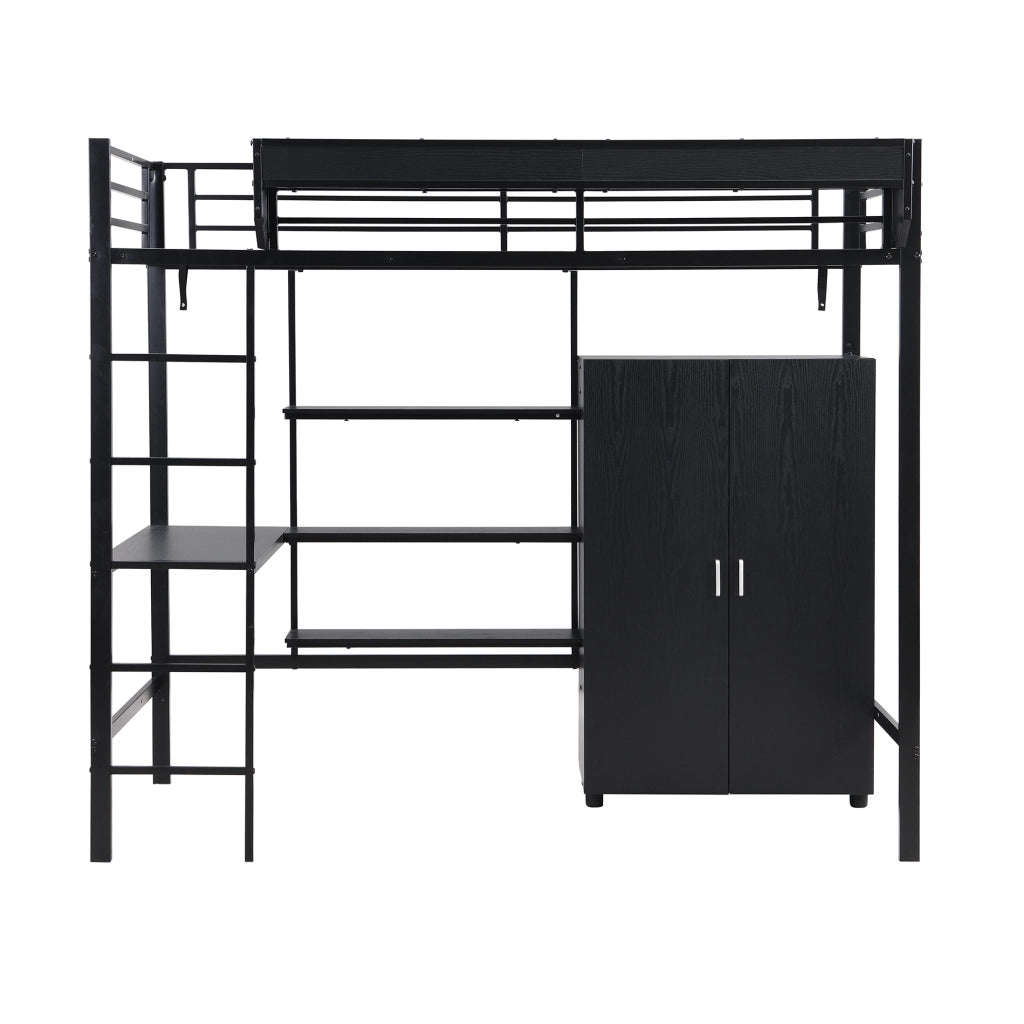 Letto a soppalco con scrivania e armadio; per materasso 90x200 cm; nero