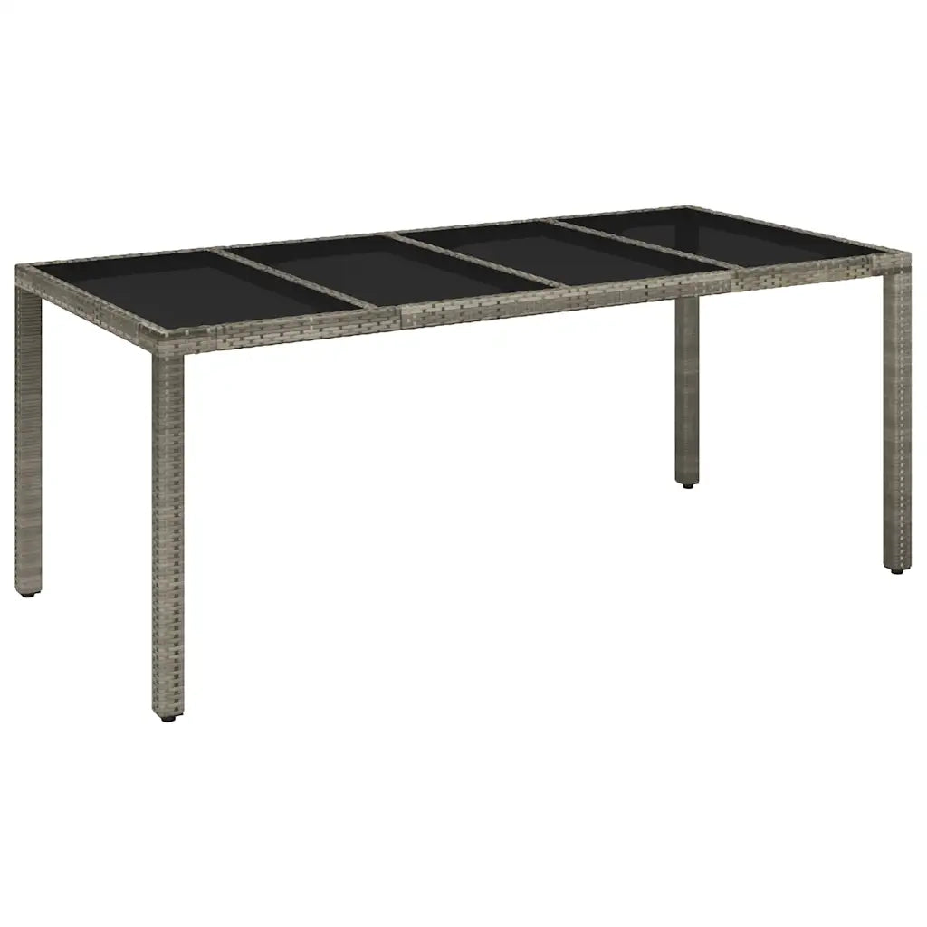 Tavolo da Giardino | Tavolino da esterno Piano in Vetro Grigio 190x90x75cm Polyrattan