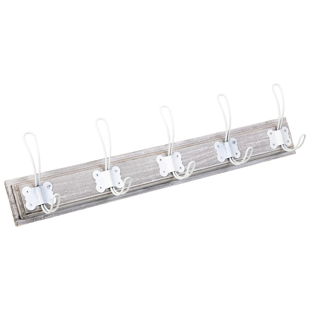 Appendiabiti da parete in legno con 5 ganci 63x2,3x8h cm