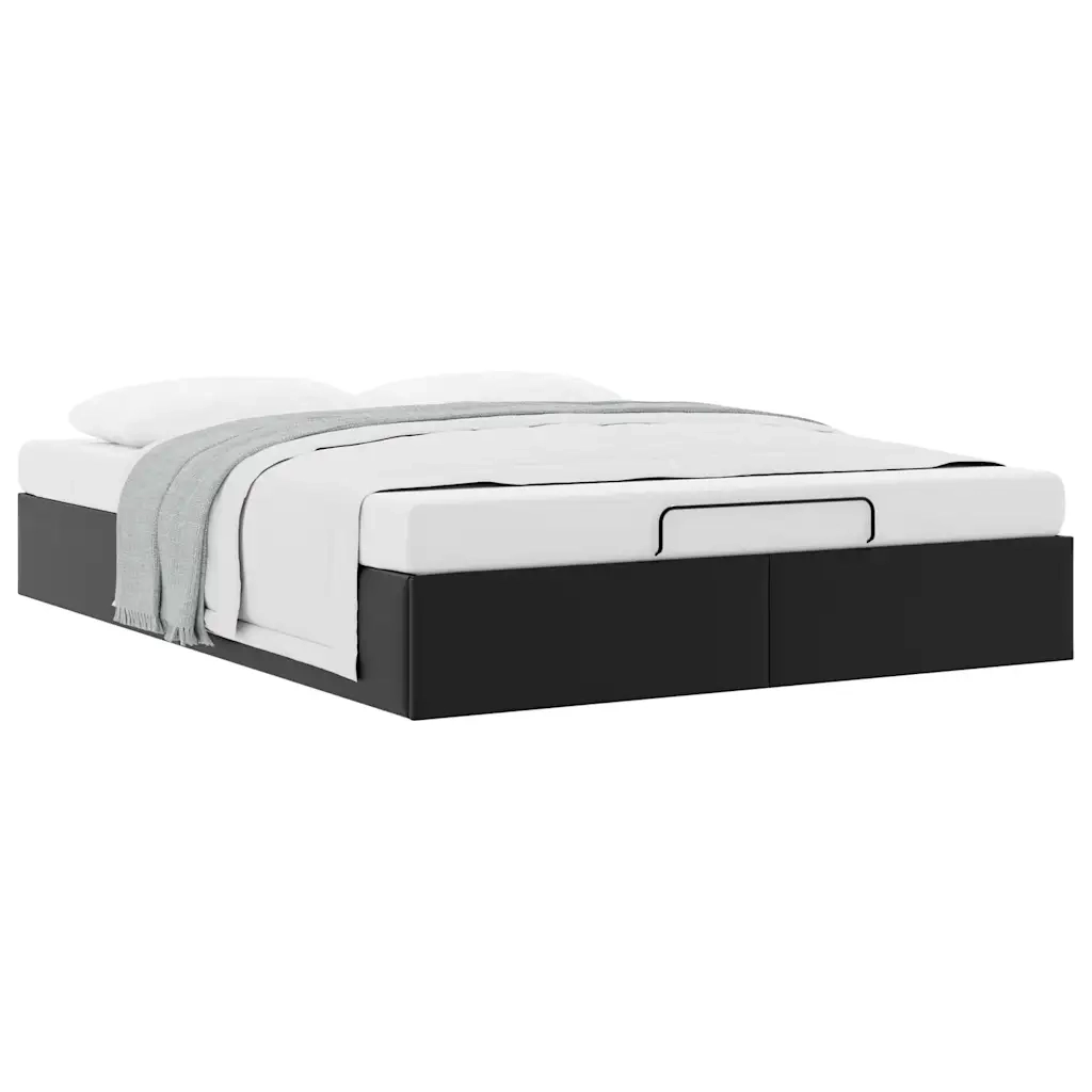 Struttura Letto Pouf senza Materasso Nero 140x200 cm Similpelle