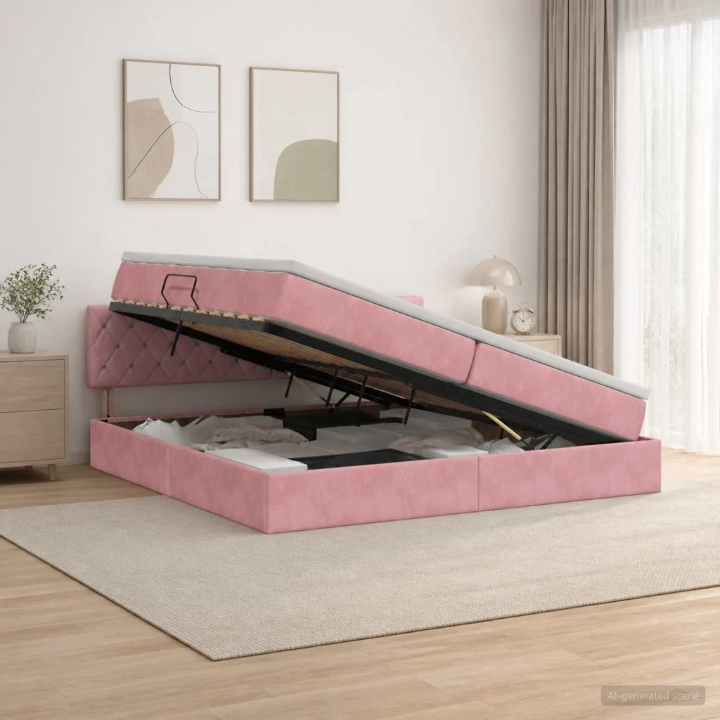 Letto con contenitore LED e materasso Rosa 200 x 200 cm Velluto 3459215