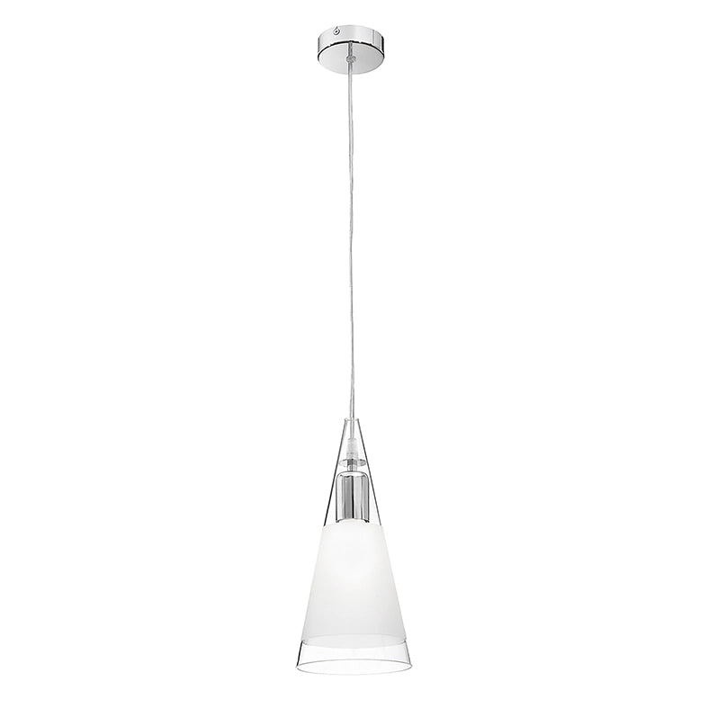 Lampada a sospensione singola RENOIR - Struttura in Metallo Cromato e Diffusore in Vetro Soffiato Bianco Satinato, Attacco E27, IP20 - Rossini