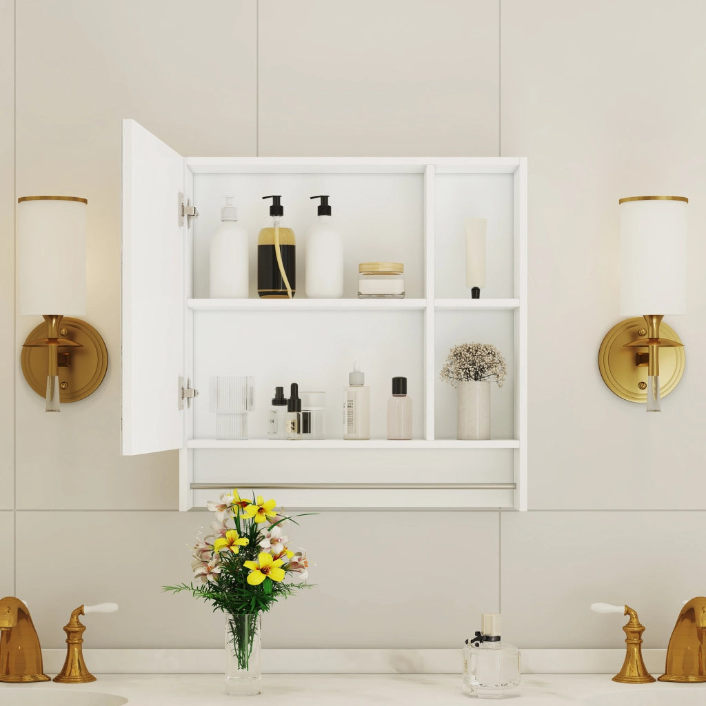 SPECCHIERA DA BAGNO A PARETE Con specchio e ripiani  bianco MDF
