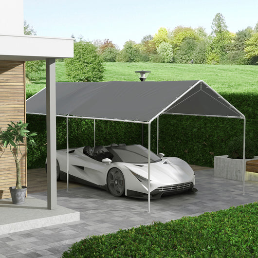 Copertura di Ricambio 600x300 cm Anti-UV per Carport Auto con Corde Elastiche in PE Grigio Scuro
