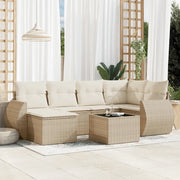 Set Divani da Giardino 7 pz con Cuscini Beige in Polyrattan