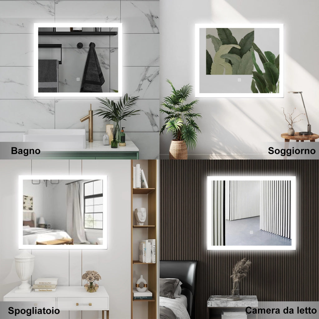 AICA Specchio da bagno  60 x 50 cm, dimmerabile, Funzione Memoria, antiappannamento, 3 colori