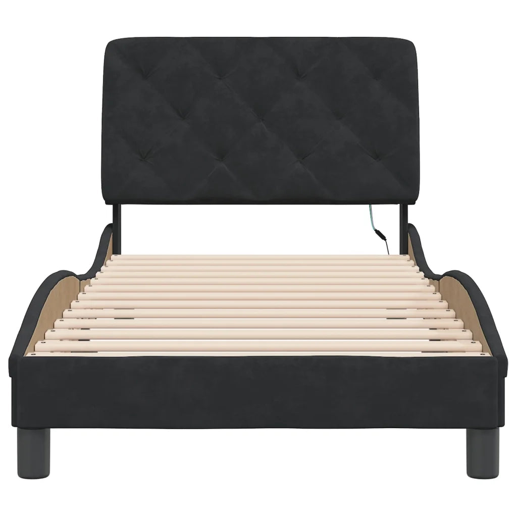 Giroletto con LED senza Materasso-Struttura Letto Nero 90x190 cm in Velluto