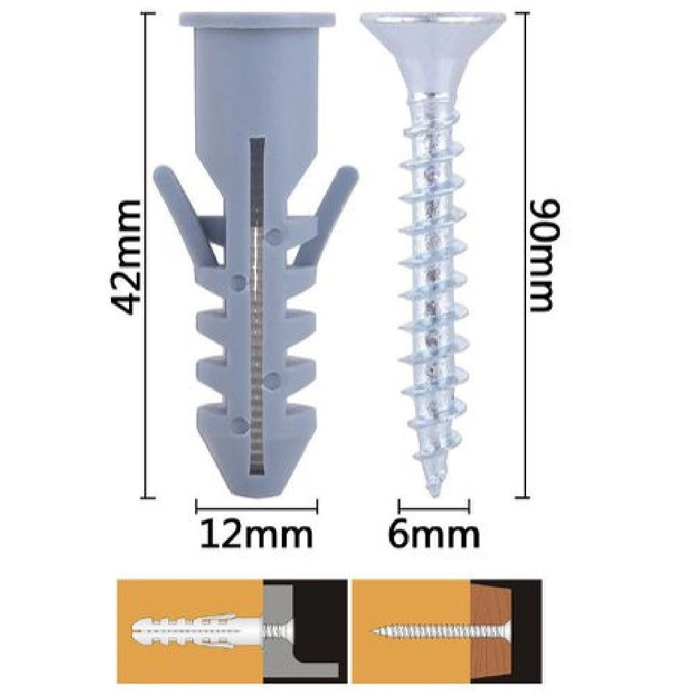 Trade Shop - Set 3pz Viti Vite Croce 6x90 Mm + Tasselli Con Alette Tassello M12 Fischer 57576 -