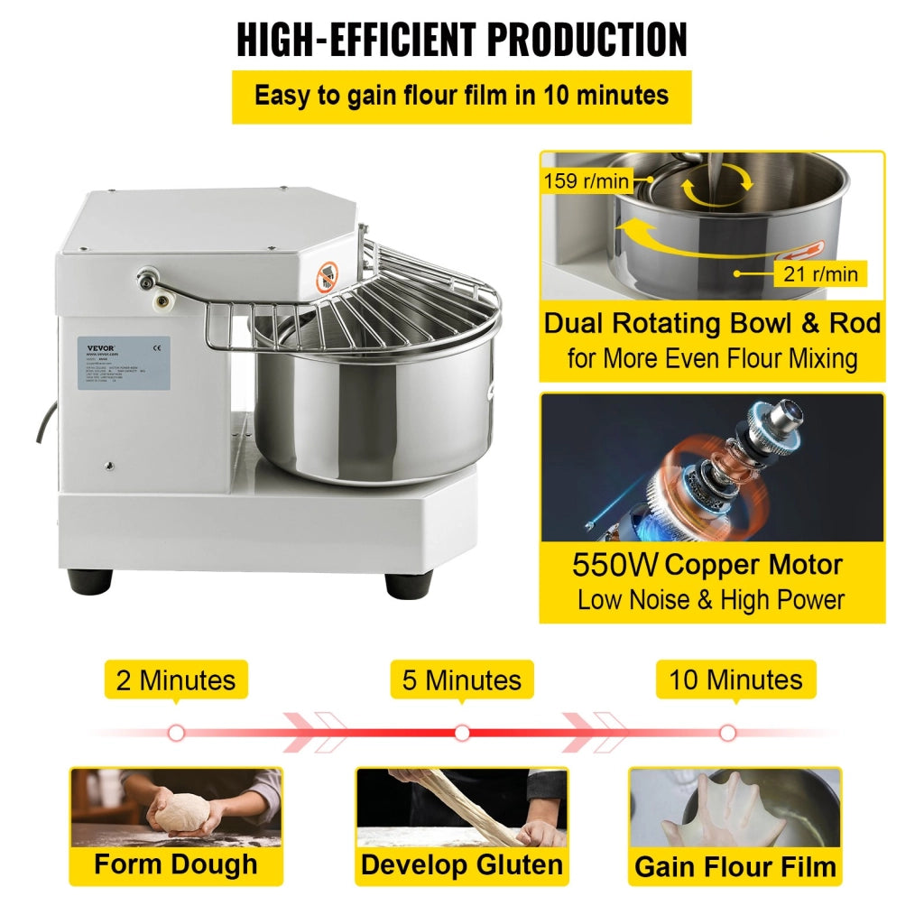 BDM8 Impastatrice con ciotola 8L in acciaio inox 550W 159 giri/min con timer robusta e resistente per cucina