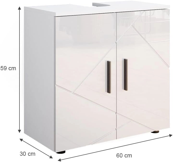 Mobile sottolavabo per bagno Irma, Bianco lucido, 60 x 59 cm, con ritaglio per sifone e ripiano interno per conservazione