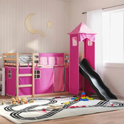 vidaXL Letto a Castello con Scivolo e Tende Rosa 80x200 cm