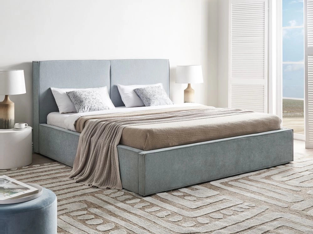 Letto matrimoniale a doghe con contenitore rete a doghe in ciniglia  beige 180 x 200 cm camera da letto moderna