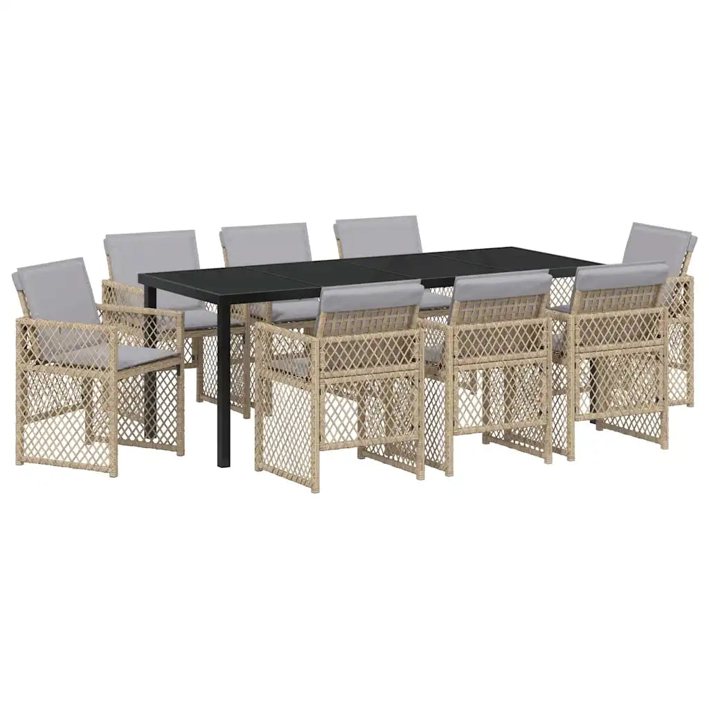 Set da Pranzo per Giardino 9 pcs Beige polyrattan 3380644