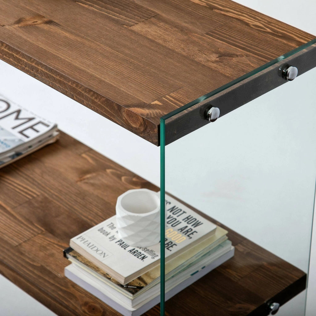 Consolle Doha, Tavolo multiuso, Mobiletto d'appoggio, Scrivania da corridoio, 90x30h80 cm, Noce