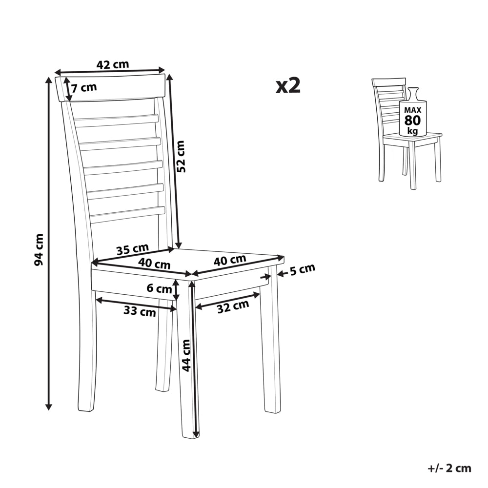Set di 2 sedie da pranzo in legno chiaro e legno bianco in gomma con sedile senza braccioli