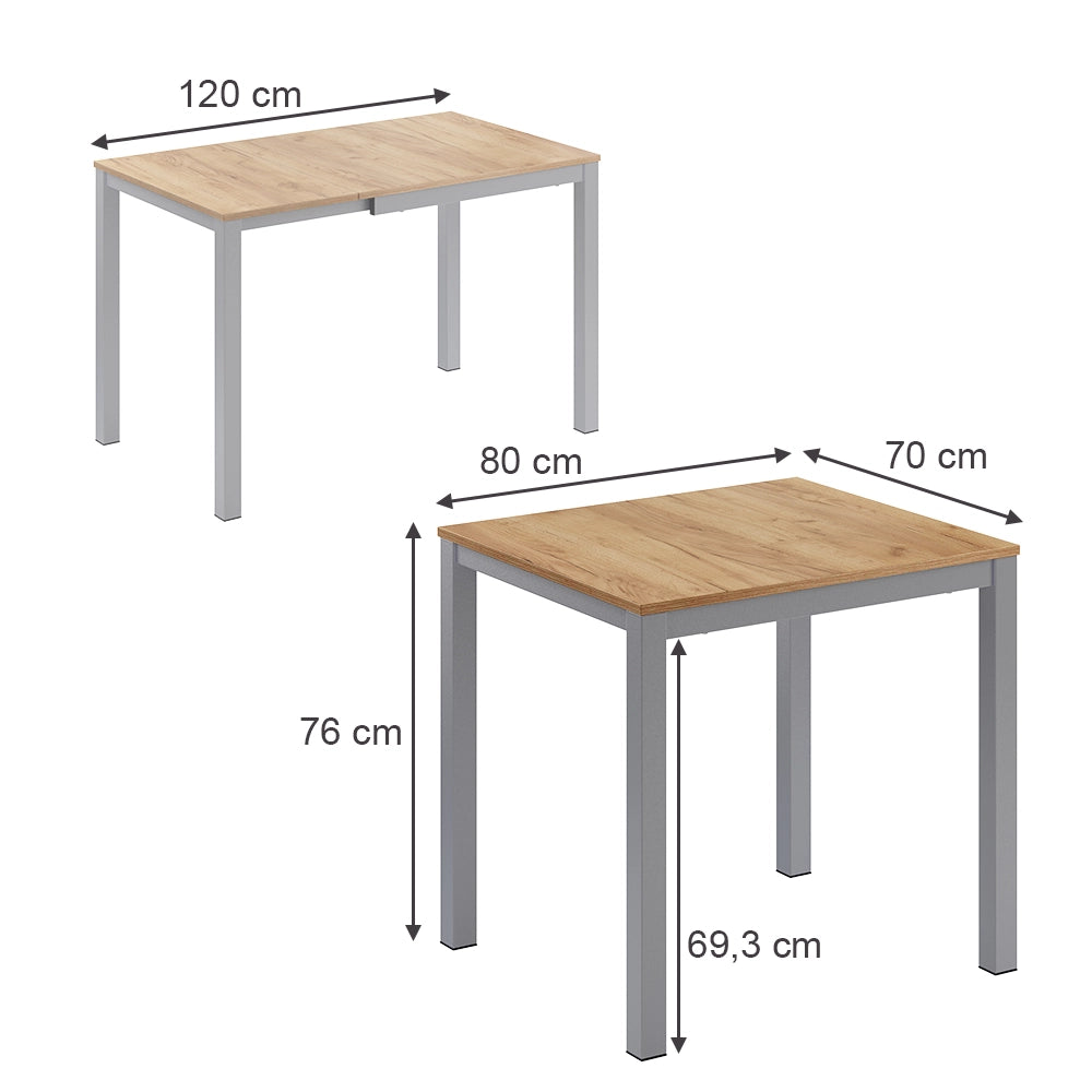 Vicco Tavolo da pranzo Quercia/grigio 120 x 70 cm Estensibile